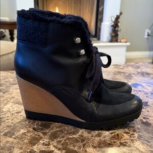 Cole Haan Black and Tan Wedge Boots